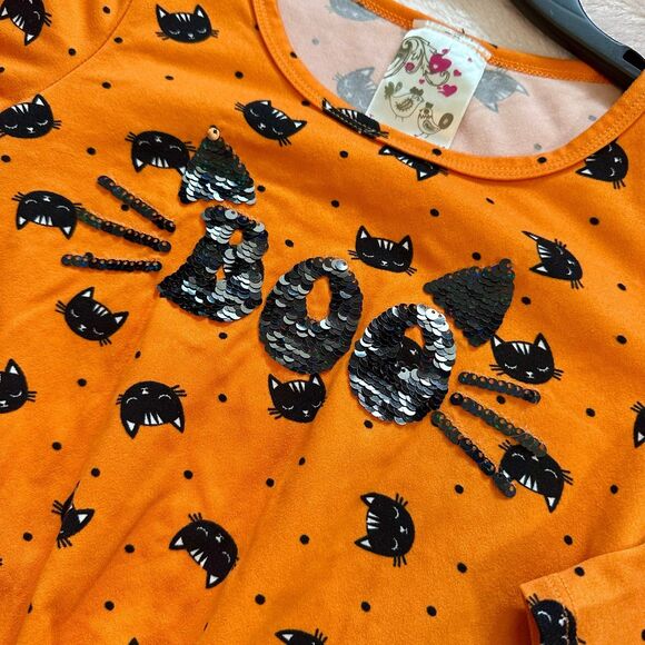 Jenna and Jessie Girls reversible Sequin Boo Cat LS Shirt Size 8 - Picture 2 of 6